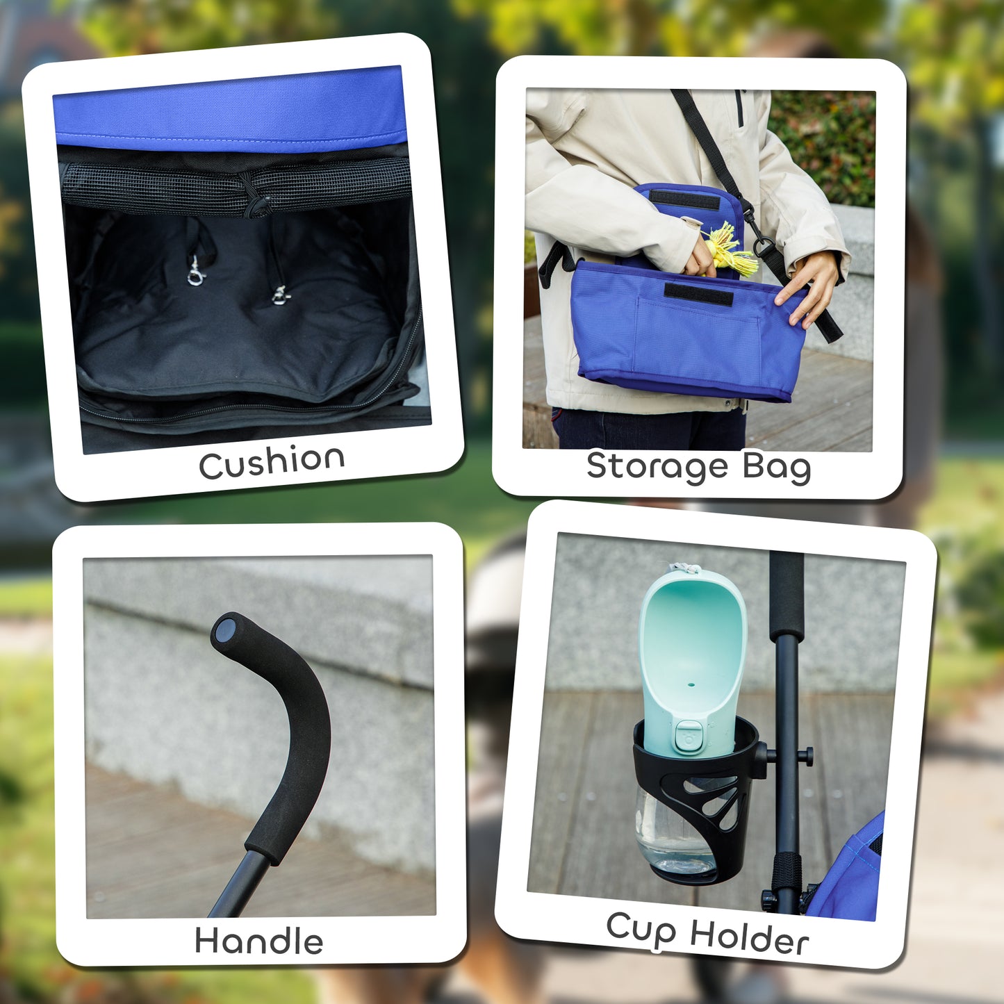 Lightweight Foldable Dog Stroller for Mini Dogs, Dark Blue