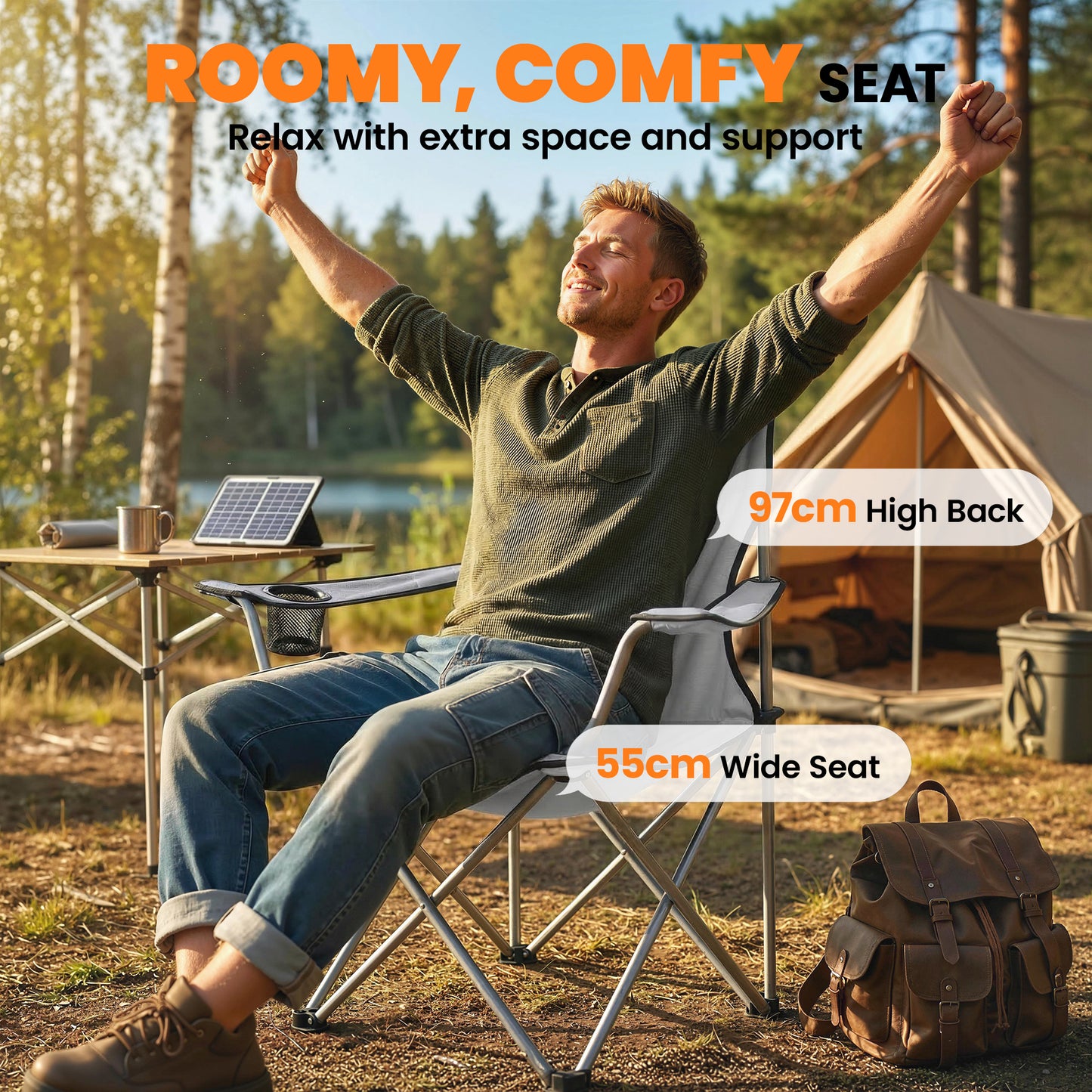 Camping Chair Set of 2 Portable Folding Grey