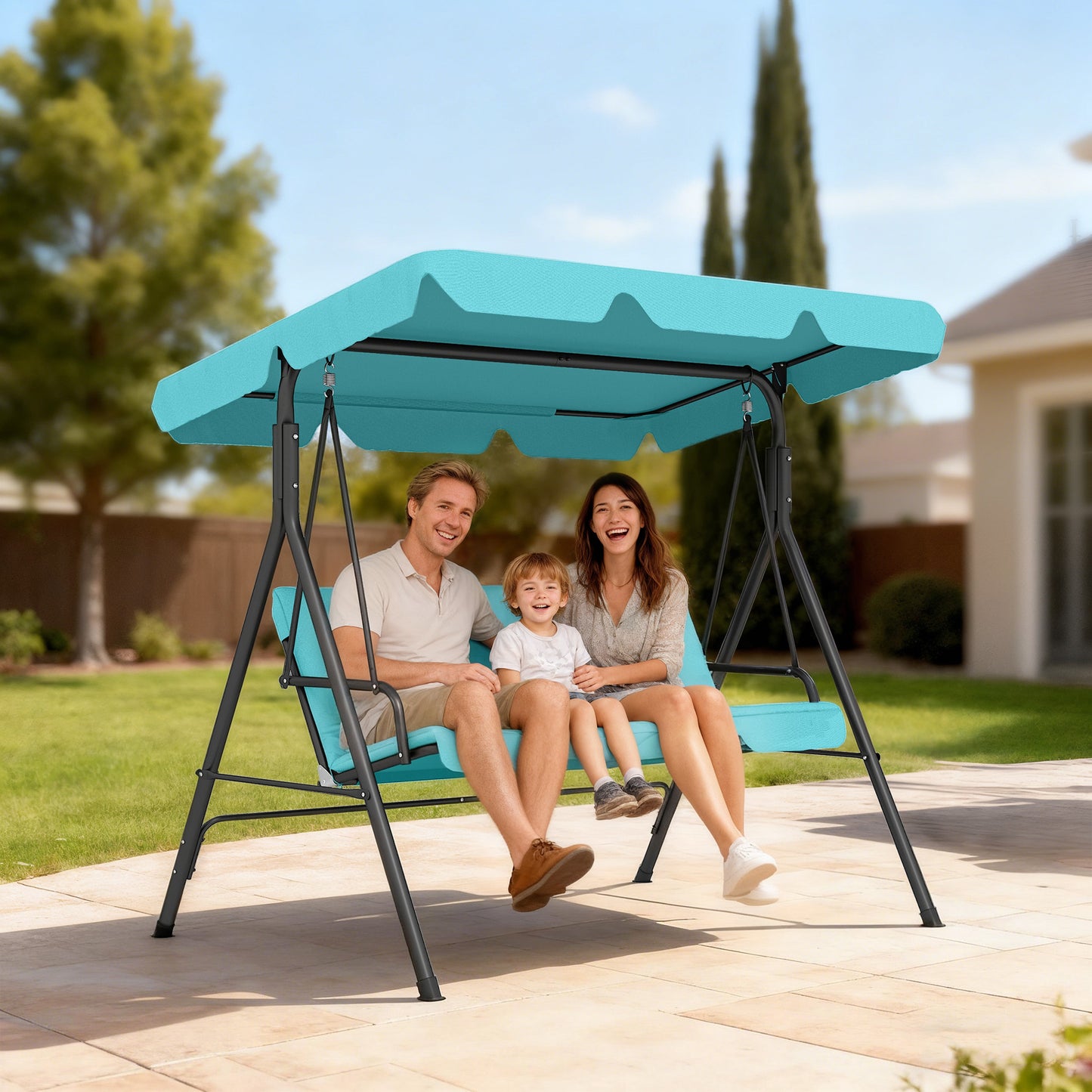 Outdoor Metal Hammock Swing Chair 3-Seater Patio Bench Garden Grey