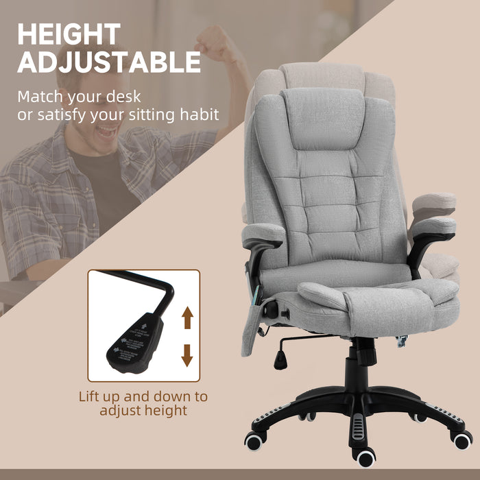 Massage Office Chair Recliner Ergonomic Gaming Heated Home Office Padded Linen-Feel Fabric & Swivel Base Grey