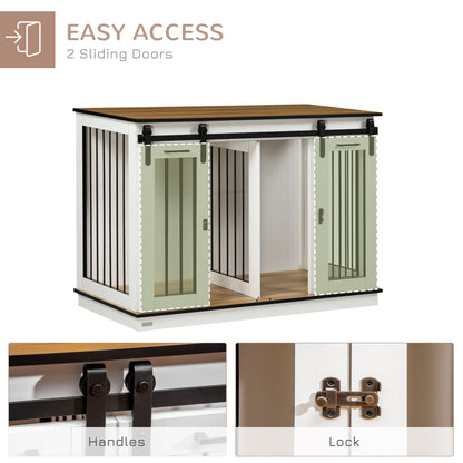 Dog Crate Furniture for Large Dog, Double Dog Cage for Small Dogs with Divider, Sliding Doors - White