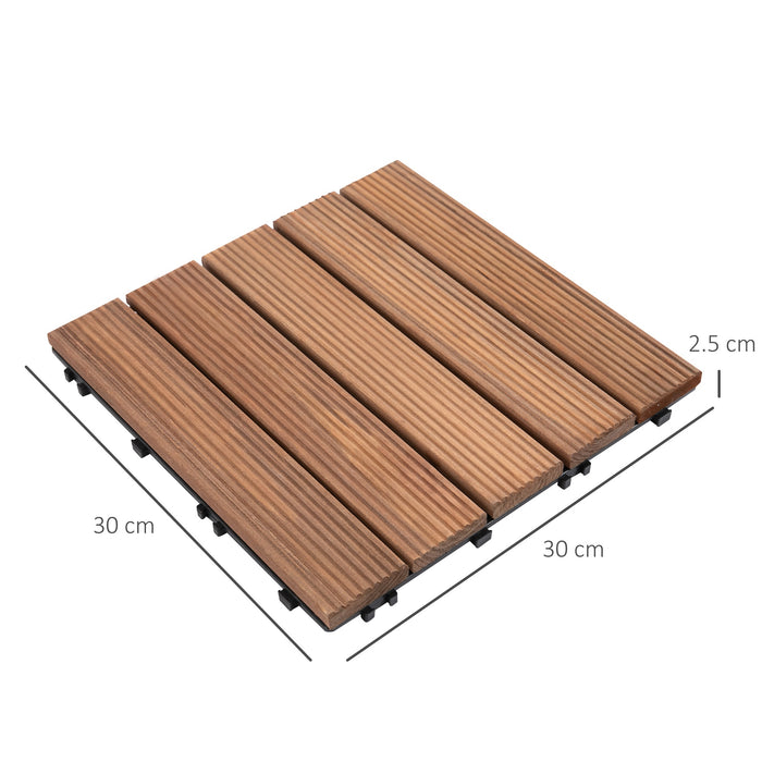 27 Pcs Solid Wood Interlocking Decking Tiles For Patio, Balcony, Roof Terrace, Hot Tub, Brown, (30 x 30 cm Per Piece)