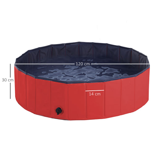 Pet Swimming Pool, Foldable, 120 cm Diameter-Red