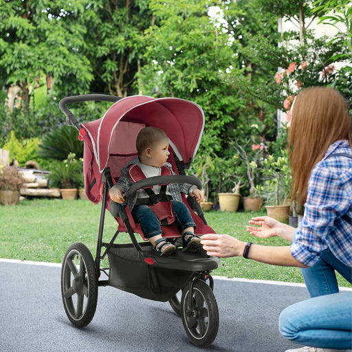 Foldable Three-Wheeler Baby Stroller w/ Canopy, Storage Basket - Red