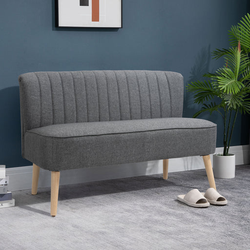 Modern Double Seat Sofa Loveseat Couch 2 Seater Compact Sofa Padded Linen Wood Leg Grey