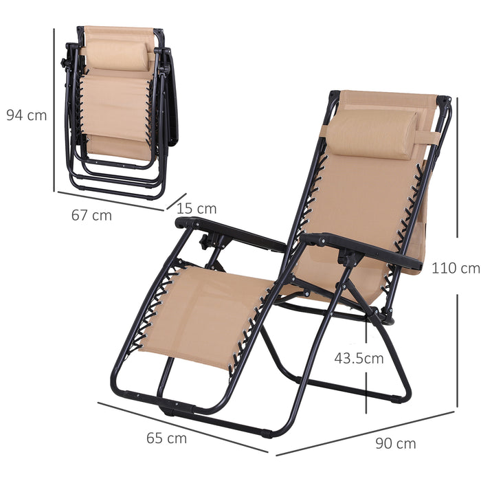 Zero Gravity Garden Deck Folding Chair Patio Sun Lounger Reclining Seat with Cup Holder & Canopy Shade - Beige