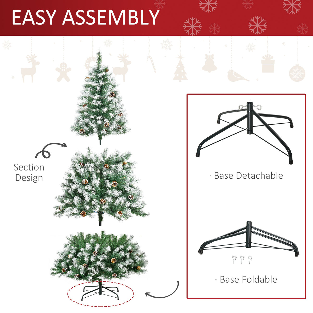 6ft Snow-Flecked Artificial Christmas Tree with Pinecones & 800 Tips