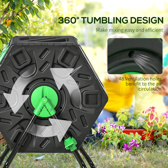 65L Garden Compost Bin, Single Chamber Rotating Composter, Compost Maker with 48 Ventilation Openings and Steel Legs