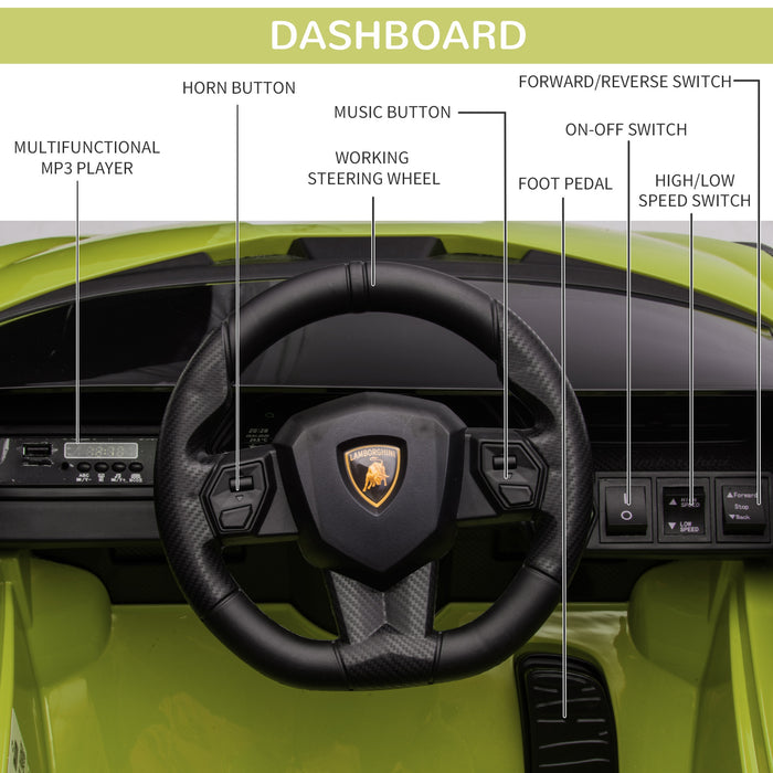 Compatible 12V Battery-powered Kids Electric Ride On Car Lamborghini SIAN Toy with Parental Remote Control Lights MP3 for 3-5 Years Old Green