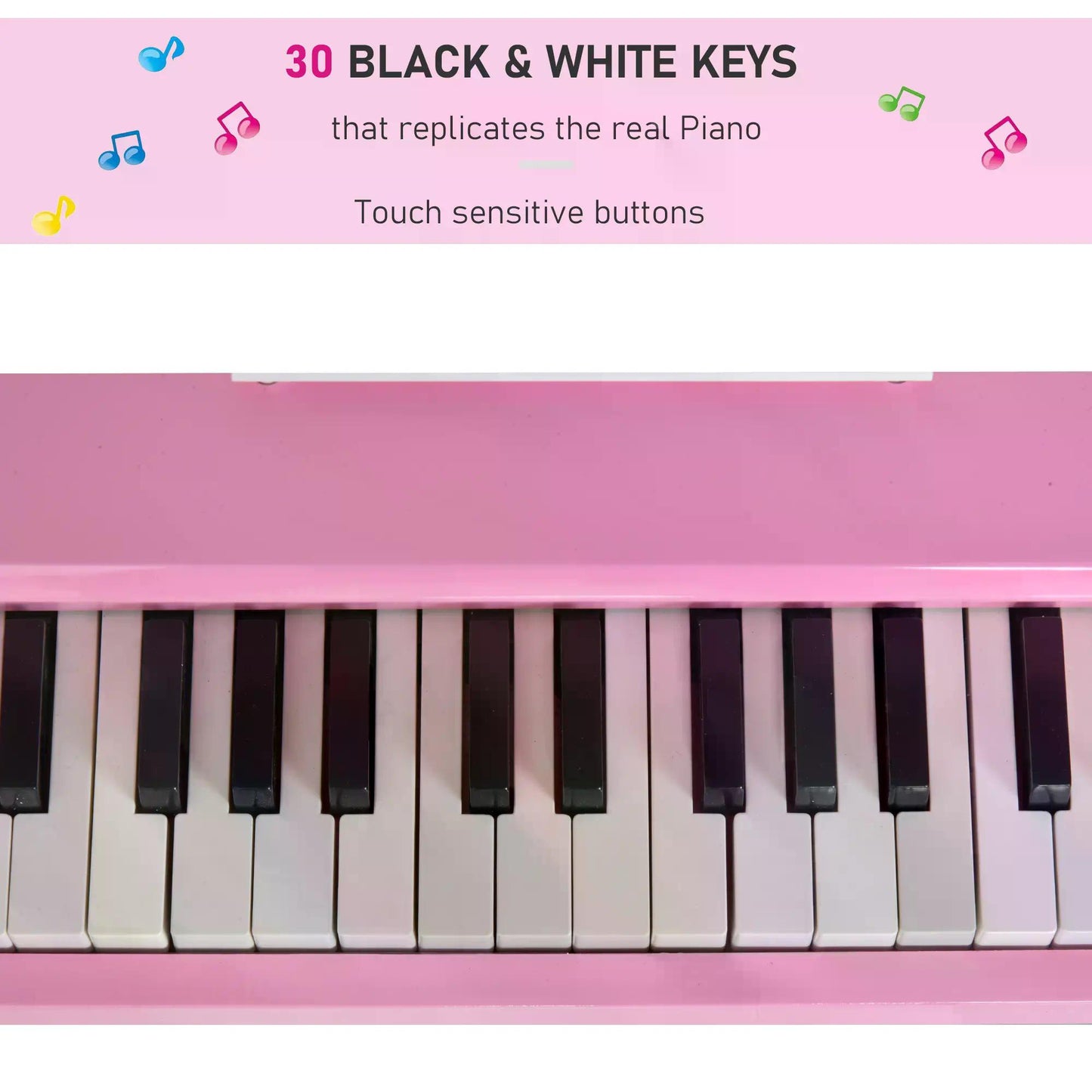 HOMCOM 30 Keys Kids Keyboard Piano Mini Electric Piano Set Grand Piano with Music Stand and Bench Pink