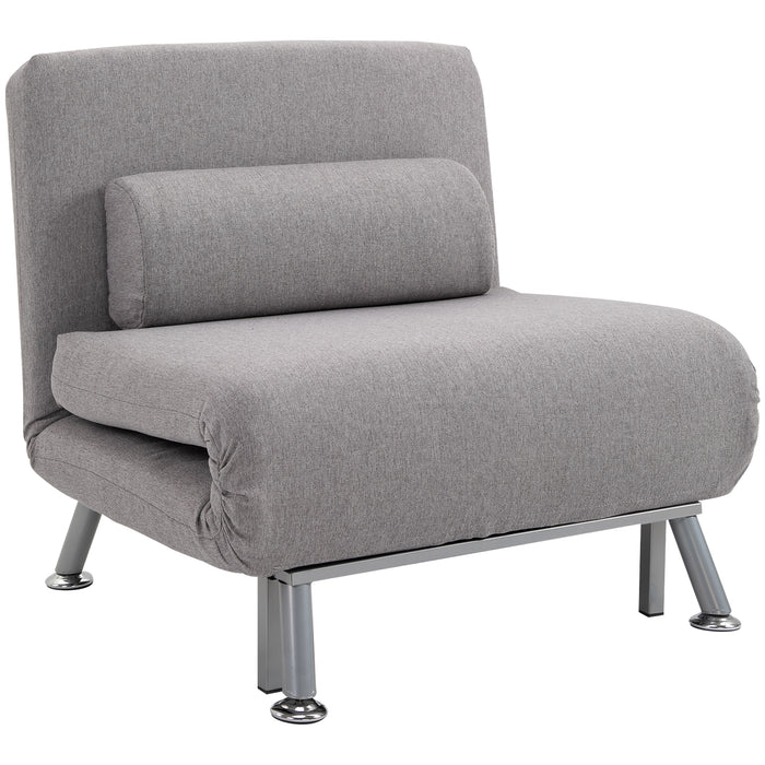 Single Sofa Bed Futon Chair Sleeper, Foldable Portable Lounge Couch, Living Room Furniture Grey