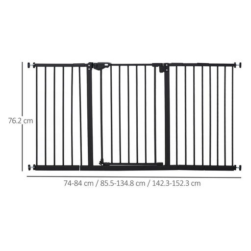 Dog Gate Stair Gate Pressure Fit Pets Barrier Auto Close for Doorway Hallway, 74-148cm Wide Adjustable, Black