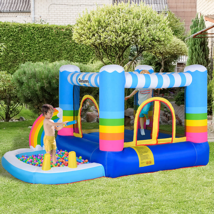 Kids Bouncy Castle House Inflatable Trampoline Water Pool 2 in 1 with Blower for Kids Age 3-12 Rainbow Design 2.9 x 2 x 1.55m