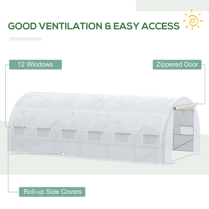 6 x 3 x 2 m Polytunnel Greenhouse, Walk in Pollytunnel Tent with Steel Frame, Reinforced Cover, Zippered Door and 8 Windows for Garden White