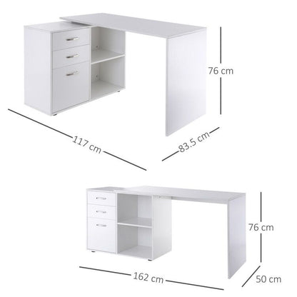 Computer Desk Table Workstation Home Office L Shape Drawer Shelf File Cabinet White