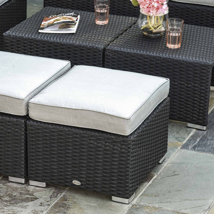 6-Seater Garden Rattan Wicker Sofa Set w/ Coffee Table, Wicker Weave Chair, Space-saving Footstool, Padded Cushions, Black