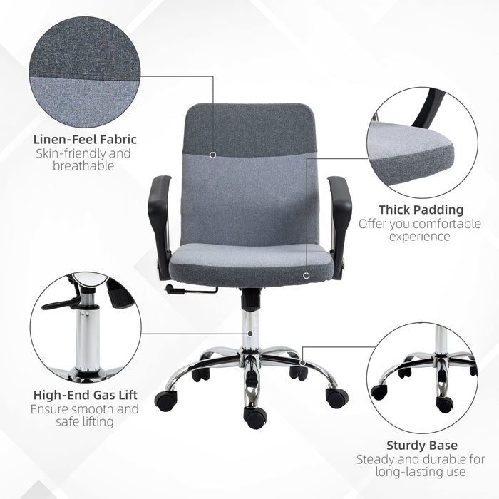 Ergonomic Office Chair Linen Fabric Swivel Computer Desk Chair Home Study Adjustable Chair with Wheels, Grey