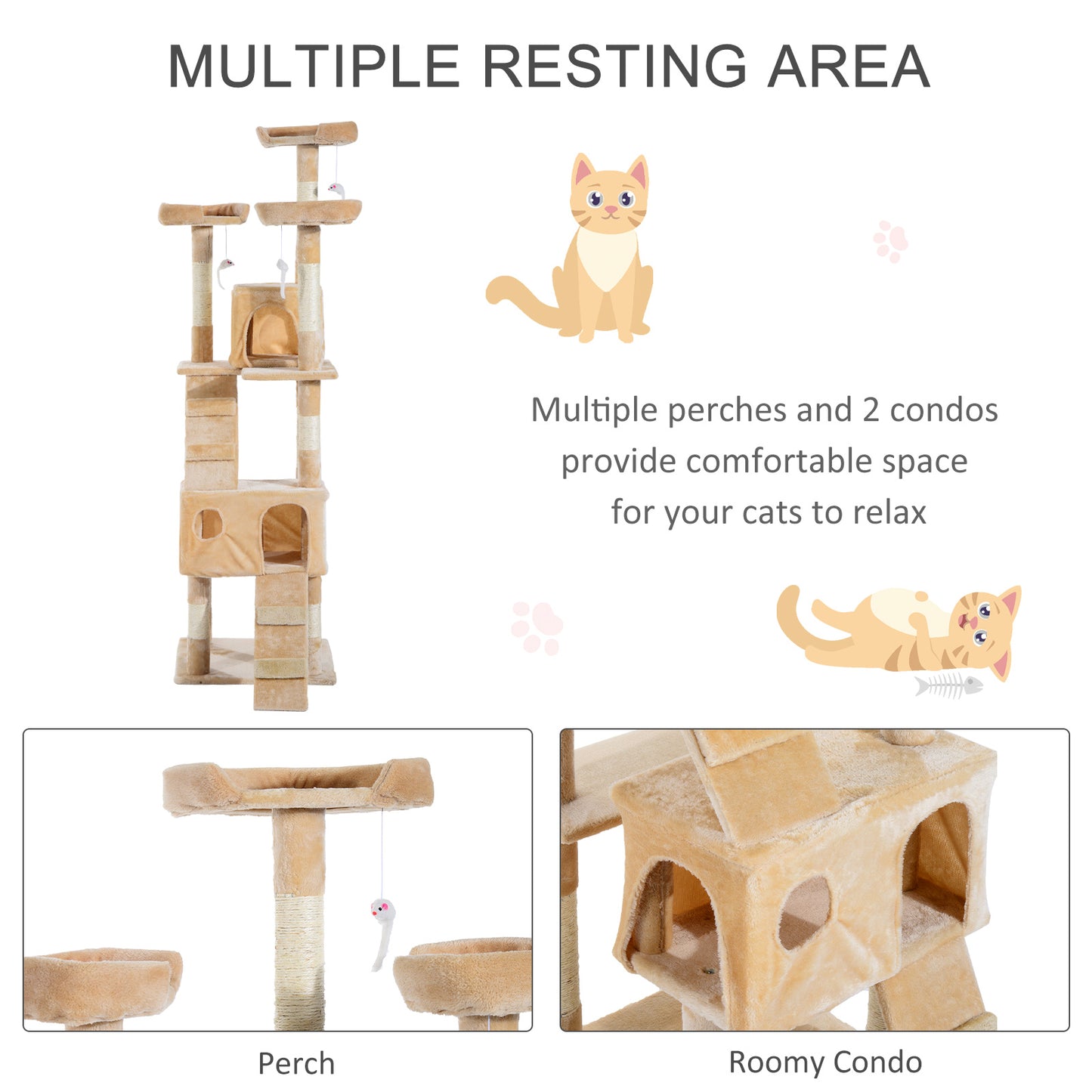 Cat Tree for Indoor Cats Kitten Kitty Scratching Scratcher Post Climbing Tower Activity Center House Cream