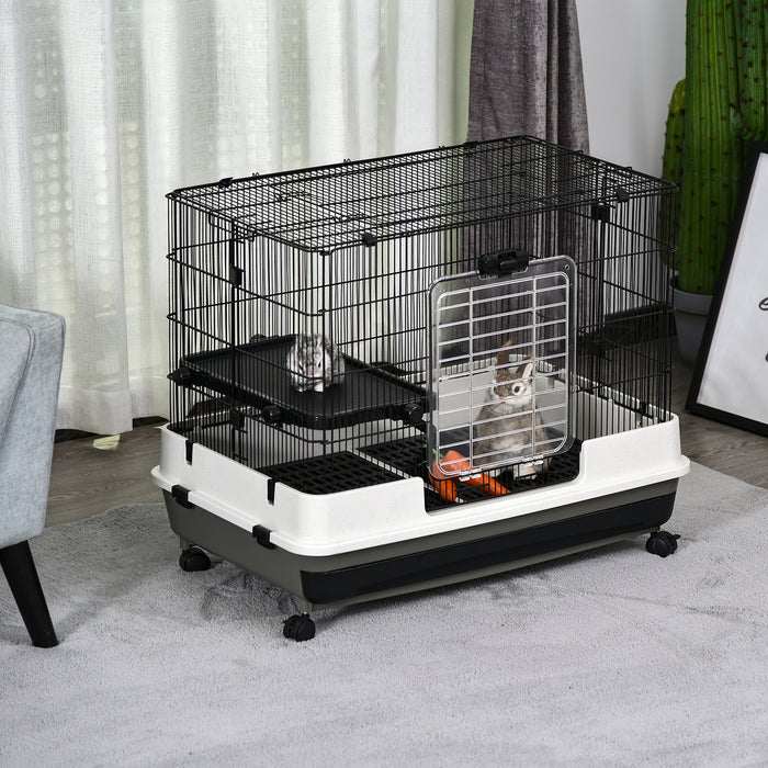 Small Animal Steel Wire Rabbit Cage Pet Play House  W/ Waste Tray Black