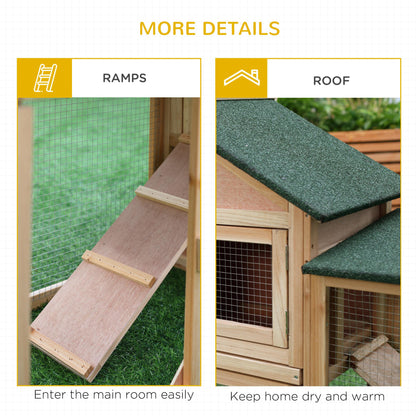 Deluxe Rabbit Hutch Outdoor, Wooden Guinea Pig Hutch, Two-Storey Bunny House with Ladder Rabbit Run Box Slide-out Tray 210 x 45.5 x 84.5 cm