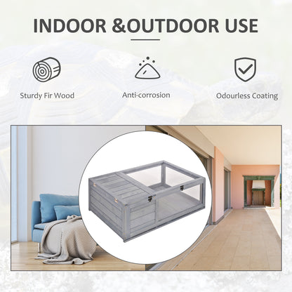 Tortoise House with Mesh Roof, Small Reptile Wooden House, Tortoise Enclosure with Removable Side Panel, for Indoor - Grey