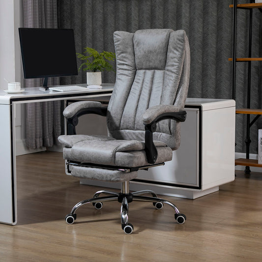 Home Office Chair Microfibre Desk Chair with Reclining Function Armrests Swivel Wheels Footrest Grey