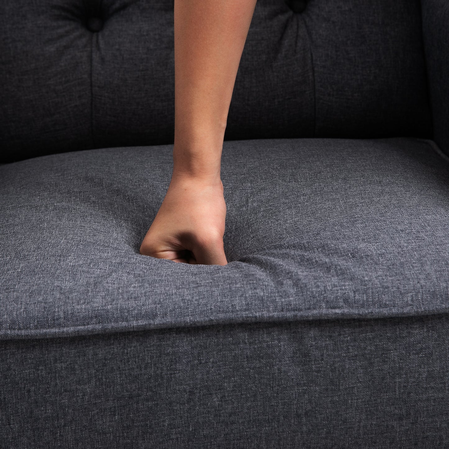 Recliner Armchair with Footrest Grey Tone in a Vintage Tufted Design Dark Grey