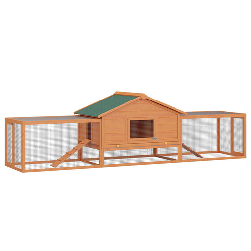 Wooden Rabbit Hutch Outdoor Run, Guinea Pig Hutch, Two-Storey Bunny House, Pet Habitat Animal Cage with Ramp, 309 x 79 x 86 cm