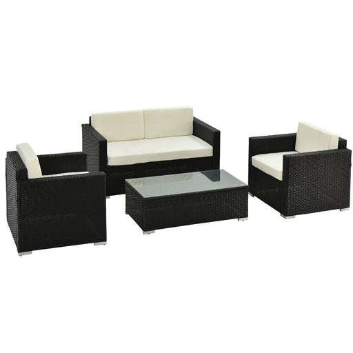 4-Seater Rattan Sofa Set Garden Rattan Furniture Wicker Steel Chair Seat Furniture Patio Rattan Garden Sofa Black