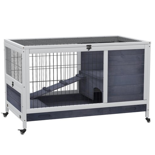 Wooden Rabbit Hutch Portable Indoor Guinea Pigs House Bunny Small Animal Cage Openable Roof Enclosed Run 90 x 53 x 59 cm