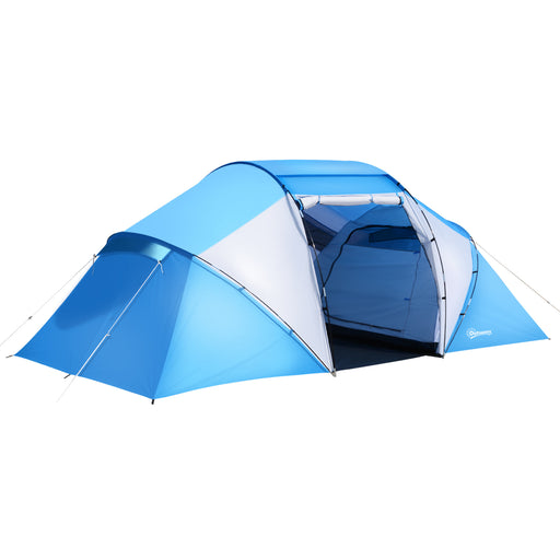 4-6 Man Camping Tent w/ Two Bedroom, Hiking Sun Shelter, UV Protection Tunnel Tent, Blue and White