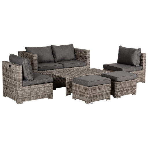 6-Seater Rattan Garden Furniture 6 Seater Sofa & Coffee Table Set Outdoor Patio Furniture Wicker Weave Chair Space-saving Compact, Grey