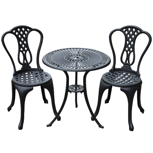 3 Piece Patio Cast Aluminium Bistro Set Garden Outdoor Furniture Table and Chairs Shabby Chic Style