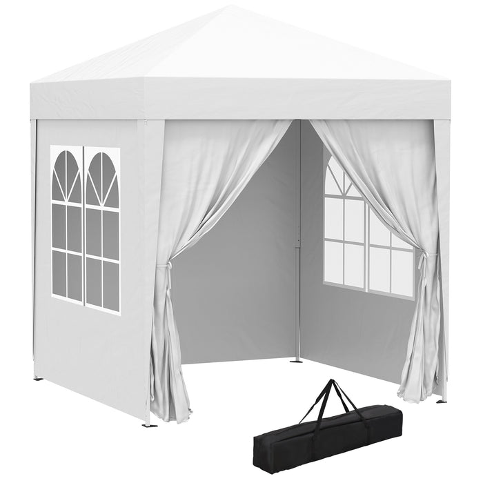 2 x2m Pop Up Gazebo Canopy Party Tent Wedding Awning W/ free Carrying Case White + Removable 2 Walls 2 Windows-White