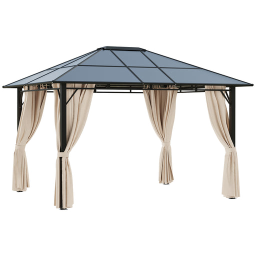 3.6 x 3(m) Hardtop Gazebo Canopy with Polycarbonate Roof Garden Pavilion with Removable Curtains and Steel Frame, Brown