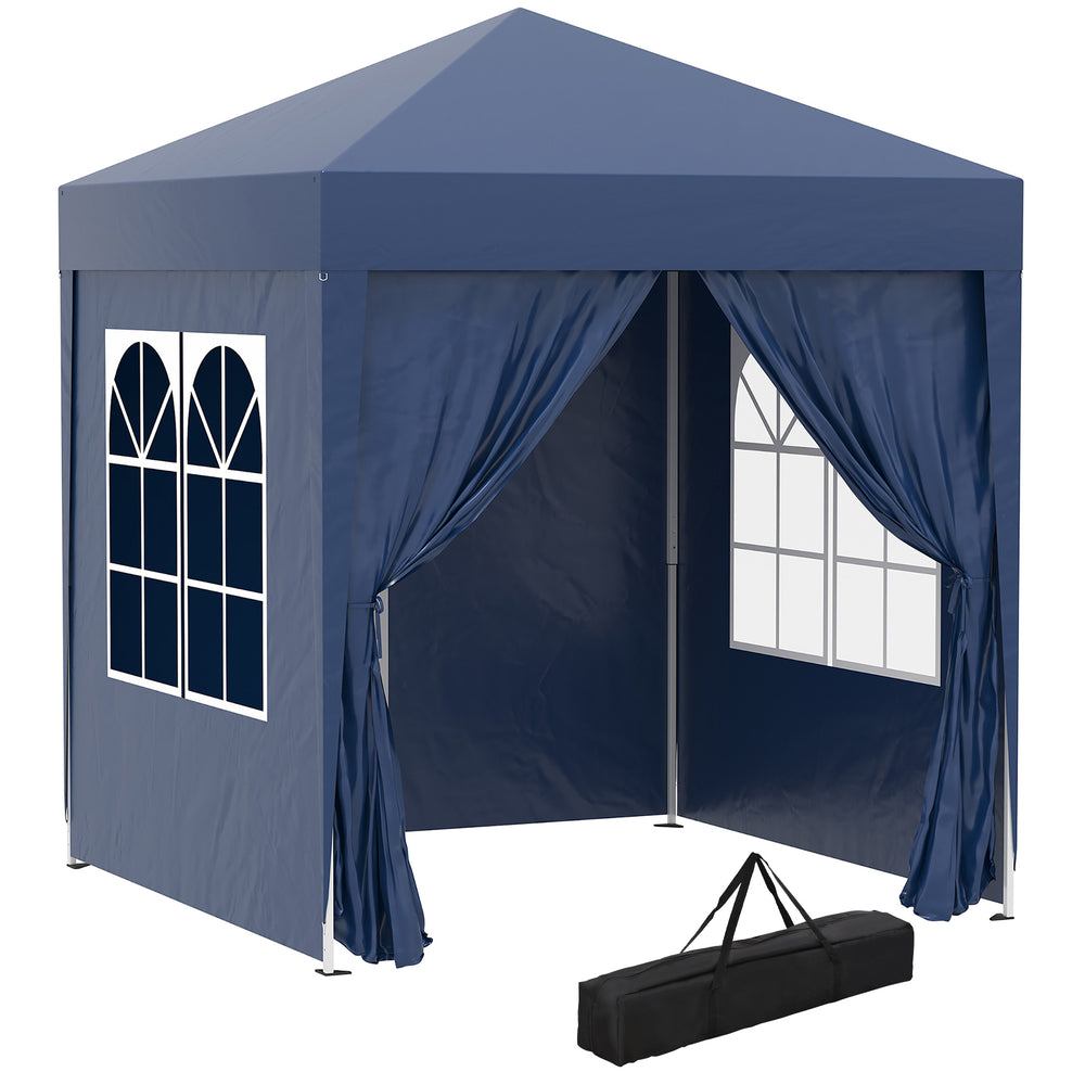 2x2m Garden Pop Up Gazebo Marquee Party Tent Wedding Awning Canopy W/ free Carrying Case + Removable 2 Walls 2 Windows-Blue