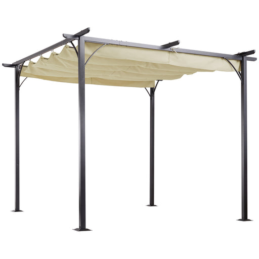 3 x 3(m) Metal Pergola with Retractable Roof, Garden Gazebo Metal Pergola Canopy. Outdoor Sun Shade Shelter for Party BBQ, Beige