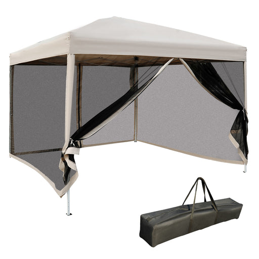 3x3m Pop Up Gazebo W/ Mesh Walls-Tan