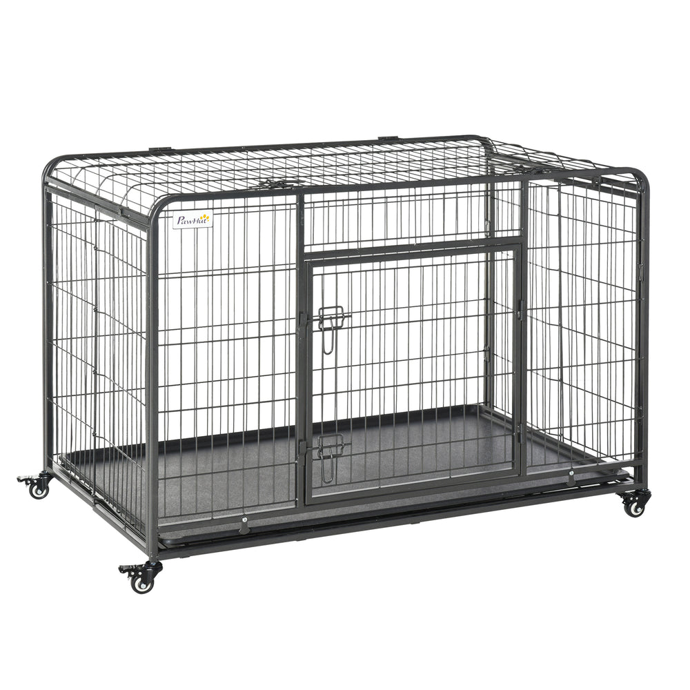 Metal Dog Cage Kennel Locking Door & Wheels Removable Tray Openable Top For Extra Large Pets 125 x 76 x 81 cm