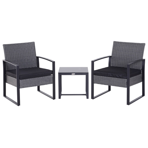 Rattan Bistro Set - The garden bistro sets includes a table and two matching chairs Grey