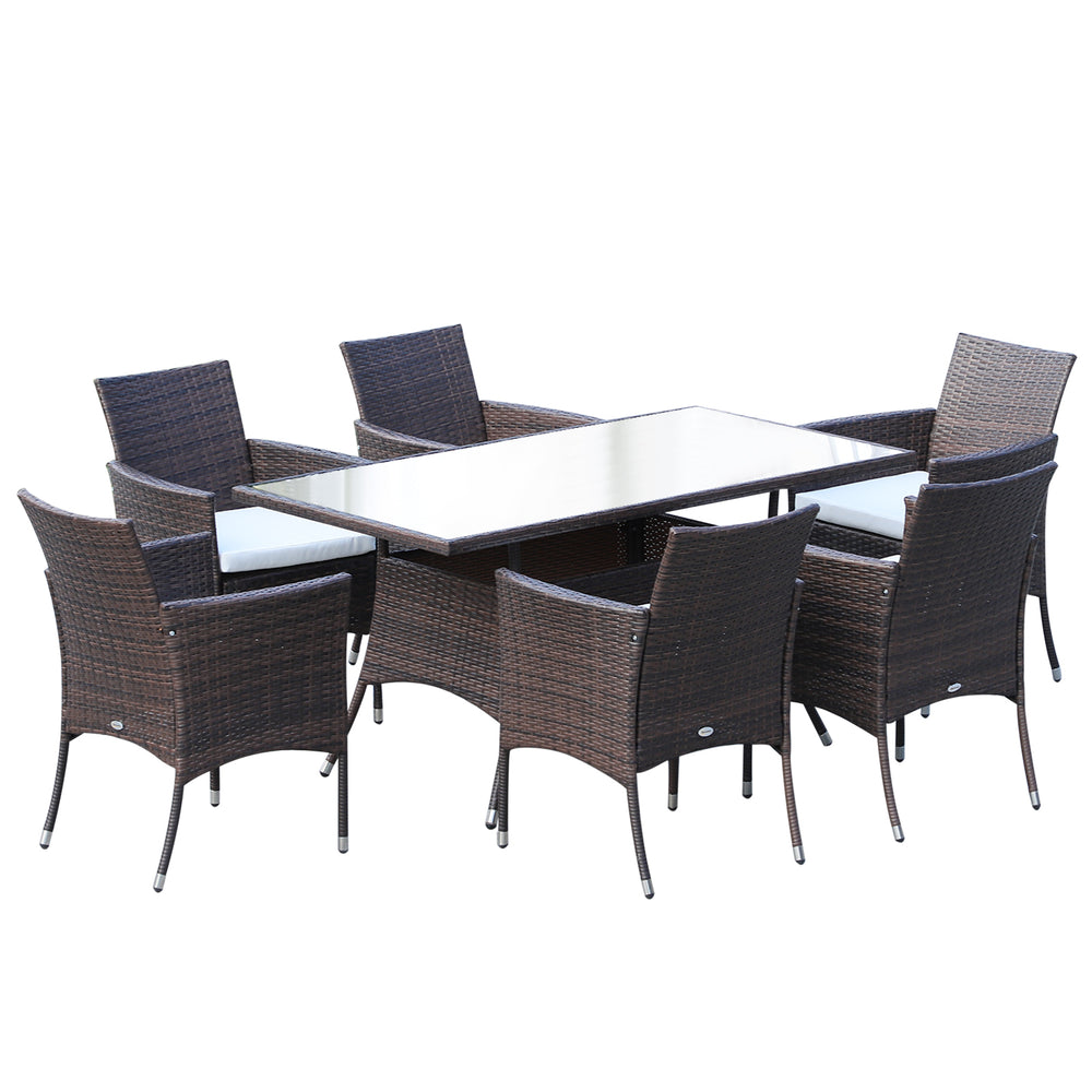 6-Seater Rattan Garden Furniture Dining Set 6-seater Patio Rectangular Table Cube Chairs Outdoor Fire Retardant Sponge Brown