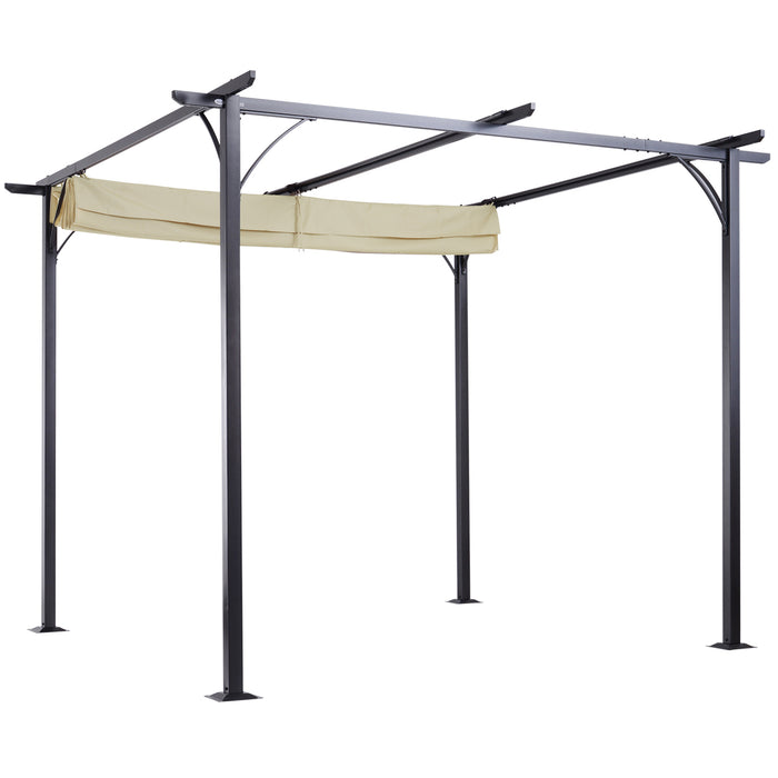 3 x 3(m) Metal Pergola with Retractable Roof, Garden Gazebo Metal Pergola Canopy. Outdoor Sun Shade Shelter for Party BBQ, Beige