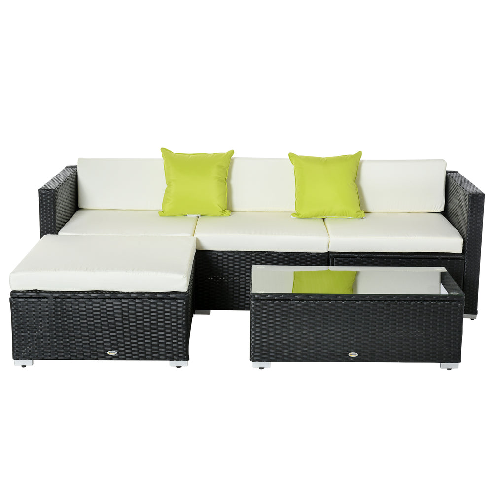 4-Seater Garden Rattan Furniture Outdoor Sectional Rattan Sofa Set Coffee Table Combo Patio Furniture Metal Frame w/ Cushion Pillows Black