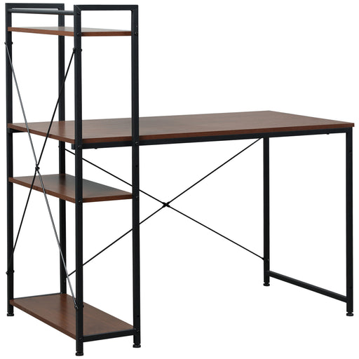 Computer Desk PC Table  Study Workstation Home Office with 4-tier Bookshelf Storage Metal Frame Wooden Top (Walnut & Black)