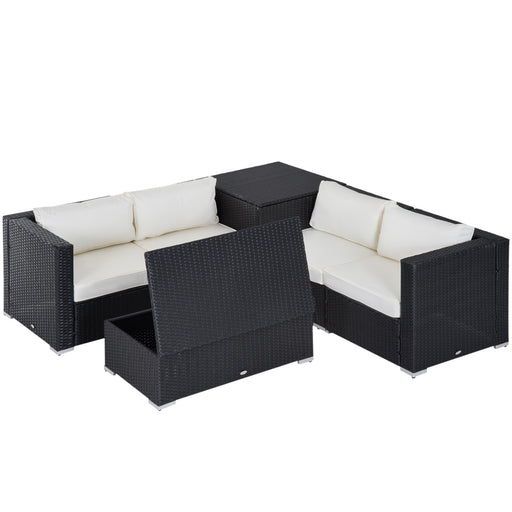 4-Seater Rattan Garden Corner Sofa Set Wicker 4 Seater Garden Weave Furniture w/ Cushion Black