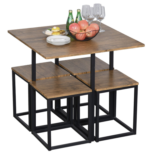 5 Piece Dining Table and Chairs Set 4, Industrial Space Saving Table and Chairs with Metal Frame,