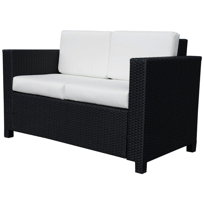 Garden Rattan Sofa 2 Seater Outdoor Garden Wicker Weave Furniture Patio 2-Seater Double Couch Loveseat Black