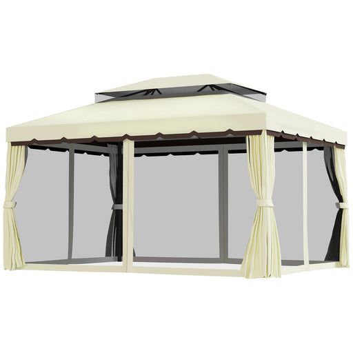 3 x 4 m Aluminium Metal Gazebo Marquee Canopy Pavilion Patio Garden Party Tent Shelter with Nets and Sidewalls - Cream White