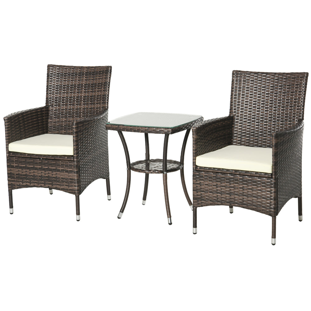 Garden Outdoor Rattan Furniture Bistro Set 3 PCs Patio Weave Companion Chair Table Set Conservatory (Brown)