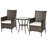 Garden Outdoor Rattan Furniture Bistro Set 3 PCs Patio Weave Companion Chair Table Set Conservatory (Brown)